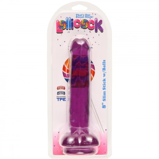 8 Inch Slim Stick With Balls Grape Ice Dildo