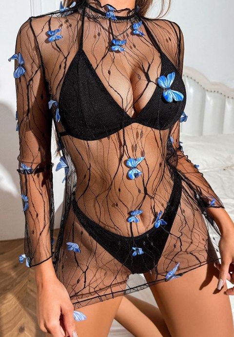 Alluring Black Mesh Lingerie Set with Butterfly Accents