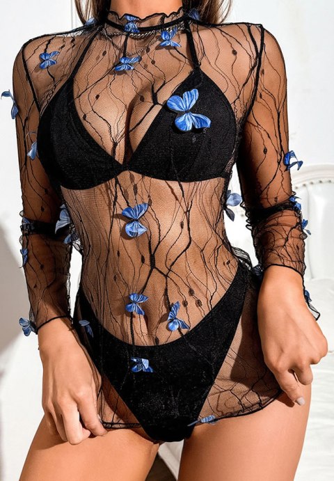 Alluring Black Mesh Lingerie Set with Butterfly Accents