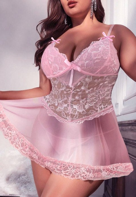 Plus Size Shy Around You Lace Chemise Set
