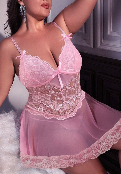 Plus Size Shy Around You Lace Chemise Set