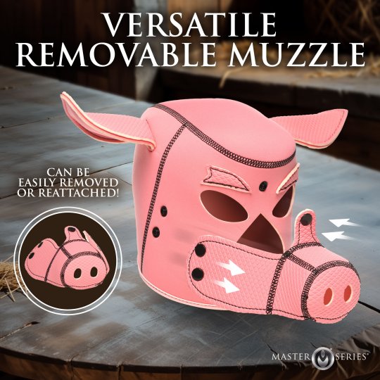 Swine Pig Neoprene Hood And Piggy Tail Anal Plug Bundle
