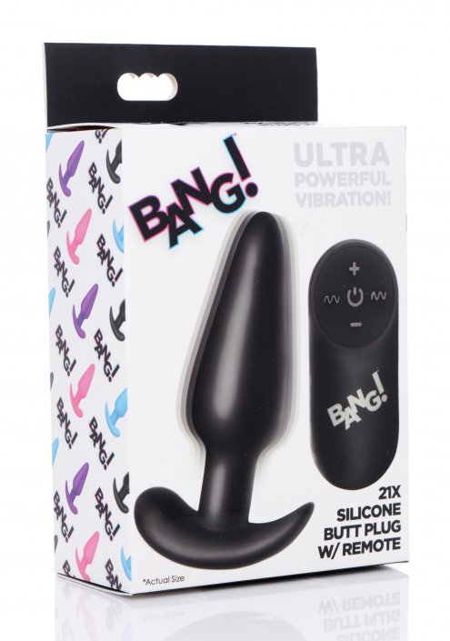 Remote Control 21X Vibrating Silicone Butt Plug - Black