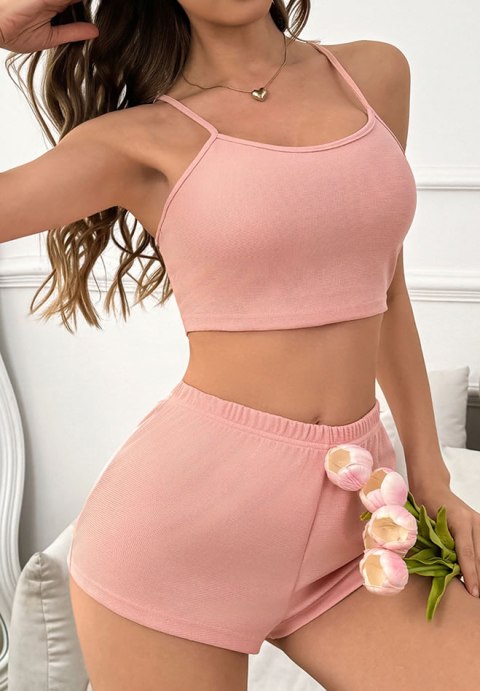 Charming Pink Loungewear Set with Belted Robe