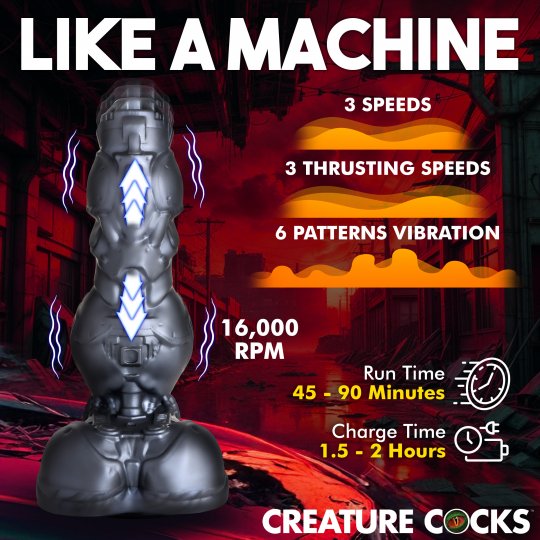 Cyborg Cock Thrusting and Vibrating Silicone Dildo