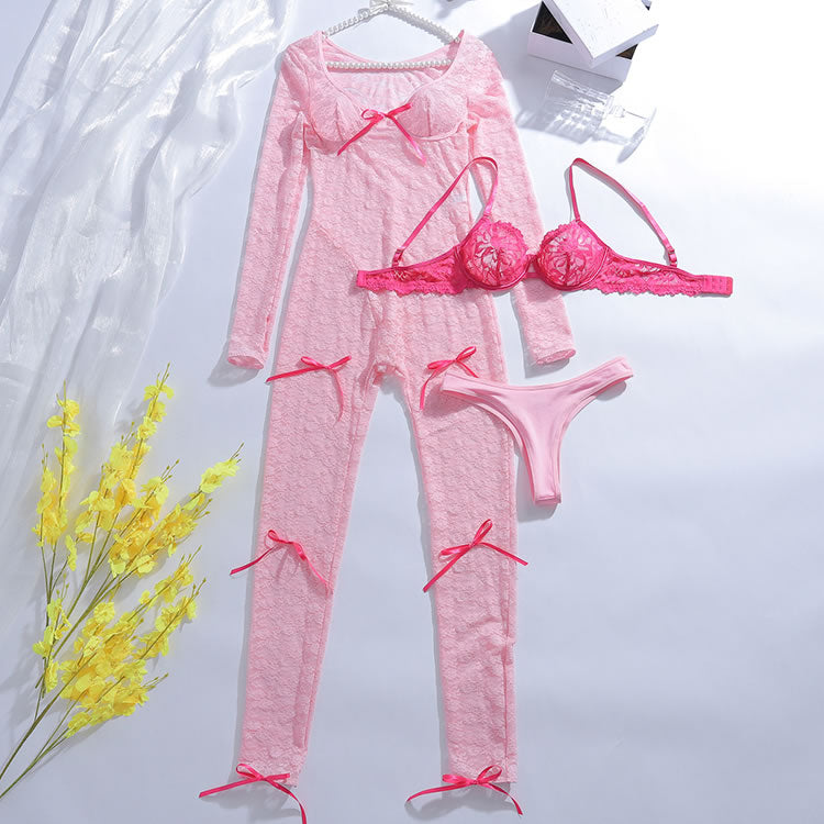 Charming Pink Lace Loungewear Set