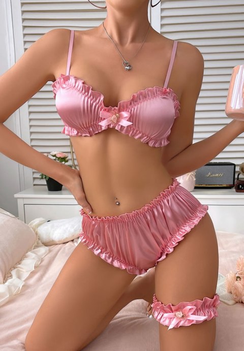 Charming Pink Ruffled Lingerie Set